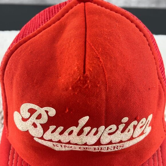 Vintage Budweiser Beer Mesh Snapback Trucker Rope Hat OSFA King Of Beers Cap Red - Picture 8 of 11